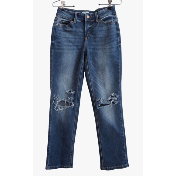 Time and Tru Distressed Mid Rise Straight Leg Jeans Size 2 - Picture 1 of 5